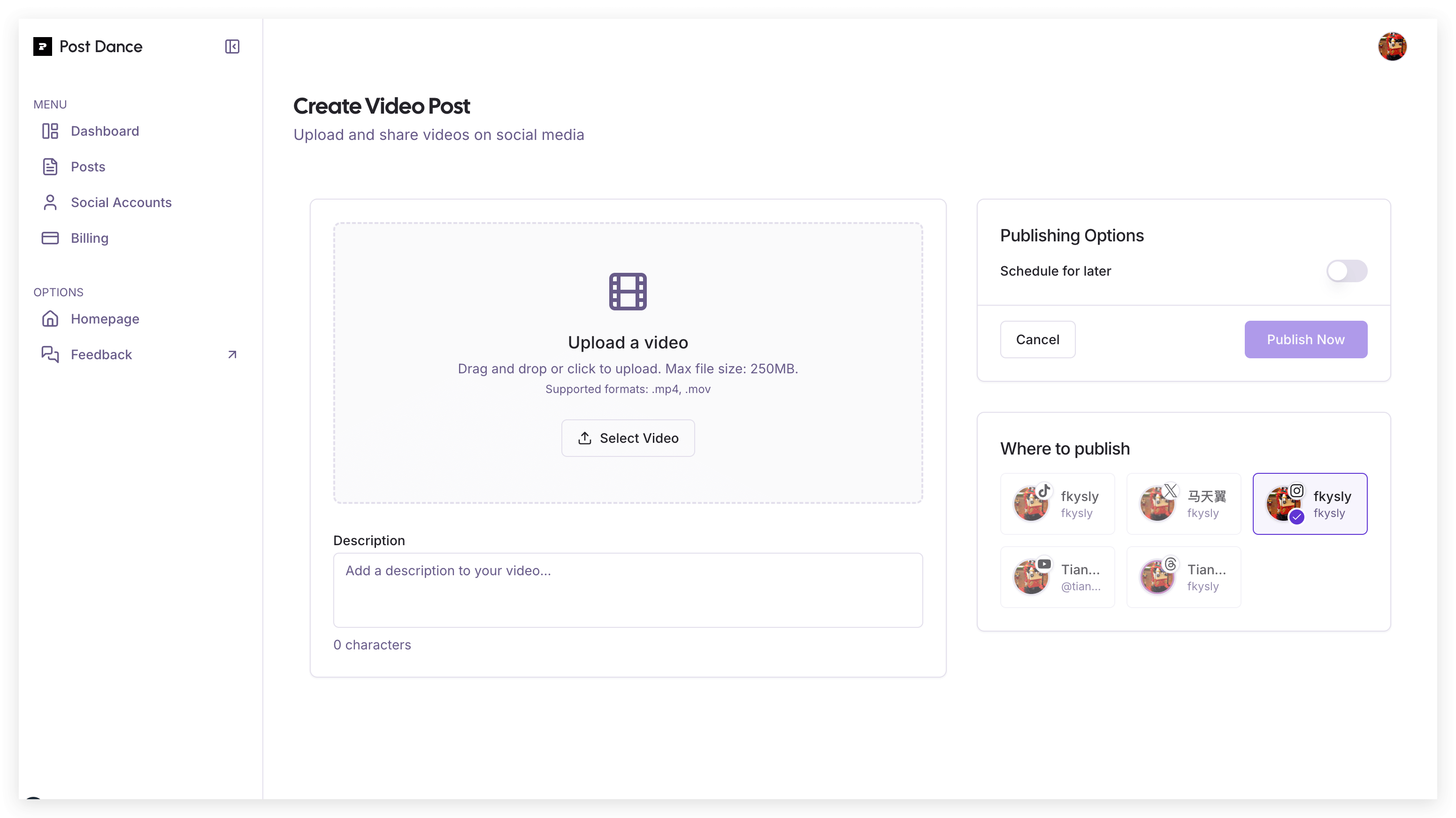 Creating an Instagram Video Post in Post Dance